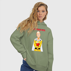 Толстовка оверсайз женская Сайтама безразличие One Punch-Man, цвет: авокадо — фото 2