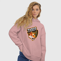 Толстовка оверсайз женская Тигр Tiger логотип, цвет: пыльно-розовый — фото 2