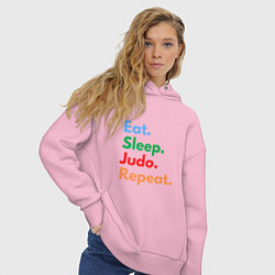 Толстовка оверсайз женская Eat Sleep Judo Repeat, цвет: светло-розовый — фото 2