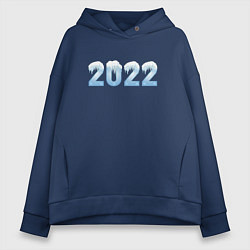 Толстовка оверсайз женская 2022 Год Снежная Голубая Надпись, цвет: тёмно-синий
