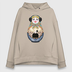 Толстовка оверсайз женская Современная матрешка, цвет: миндальный
