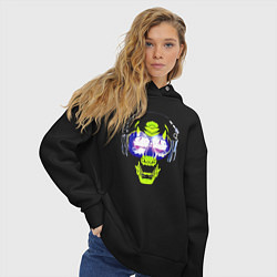 Толстовка оверсайз женская Neon skull - music lover, цвет: черный — фото 2