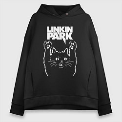Толстовка оверсайз женская Linkin Park, Линкин Парк, Рок кот, цвет: черный