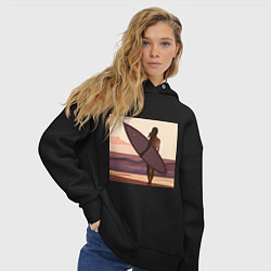 Толстовка оверсайз женская Девушка-серфер, цвет: черный — фото 2