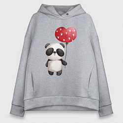 Толстовка оверсайз женская Панда с шариком в виде сердца, цвет: меланж