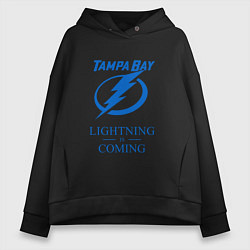 Толстовка оверсайз женская Tampa Bay Lightning is coming, Тампа Бэй Лайтнинг, цвет: черный
