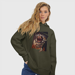 Толстовка оверсайз женская Тигриная пасть Арт, цвет: хаки — фото 2