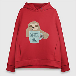 Толстовка оверсайз женская Ленивец с кофе, цвет: красный
