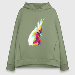 Толстовка оверсайз женская Цветной попугай Colors parrot, цвет: авокадо