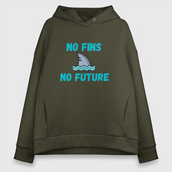 Толстовка оверсайз женская No future акула, цвет: хаки