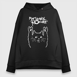 Толстовка оверсайз женская My Chemical Romance Рок кот, цвет: черный