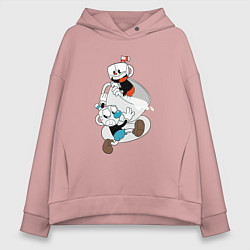 Толстовка оверсайз женская Чашки Cuphead, цвет: пыльно-розовый