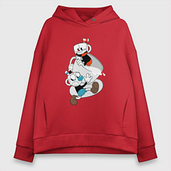Толстовка оверсайз женская Чашки Cuphead, цвет: красный