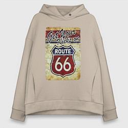 Толстовка оверсайз женская Получи удовольствие от трассы 66!, цвет: миндальный