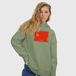 Толстовка оверсайз женская Рваный флаг СССР, цвет: авокадо — фото 2