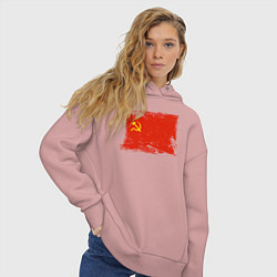 Толстовка оверсайз женская Рваный флаг СССР, цвет: пыльно-розовый — фото 2