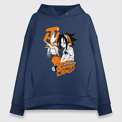 Толстовка оверсайз женская ШАМАН КИНГ SHAMAN KING ЙО, цвет: тёмно-синий