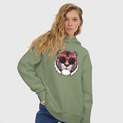 Толстовка оверсайз женская Модный тигр в очках, цвет: авокадо — фото 2