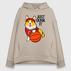 Толстовка оверсайз женская JUST DUNK IT корги, цвет: миндальный