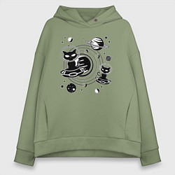 Толстовка оверсайз женская Коты пришельцы в космосе, цвет: авокадо