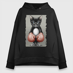 Женское худи оверсайз Крутой котяра в боксёрских перчатках Cool cat in b