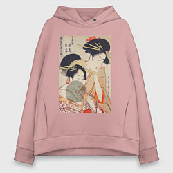 Толстовка оверсайз женская Chojiya Hinazuru Hinamatsu Две девушки, цвет: пыльно-розовый