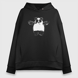 Толстовка оверсайз женская Акварельная панда, цвет: черный