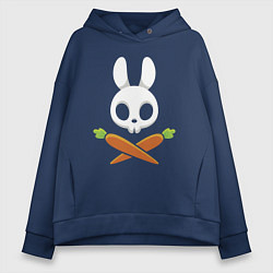 Толстовка оверсайз женская Череп кролика с двумя морковками, цвет: тёмно-синий