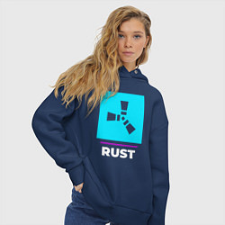 Толстовка оверсайз женская Символ Rust в неоновых цветах, цвет: тёмно-синий — фото 2