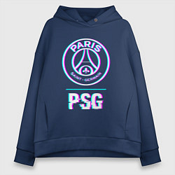 Толстовка оверсайз женская PSG FC в стиле Glitch, цвет: тёмно-синий