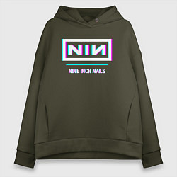Толстовка оверсайз женская Nine Inch Nails Glitch Rock, цвет: хаки
