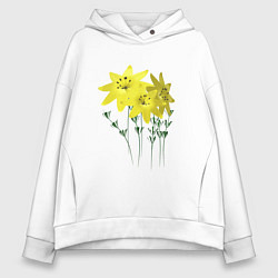 Толстовка оверсайз женская Flowers yellow, цвет: белый