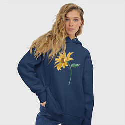 Толстовка оверсайз женская Branch With a Sunflower Подсолнух, цвет: тёмно-синий — фото 2
