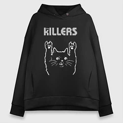 Толстовка оверсайз женская The Killers рок кот, цвет: черный