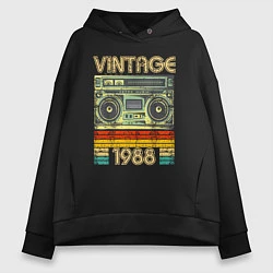 Толстовка оверсайз женская Винтаж 1988 аудиомагнитофон, цвет: черный
