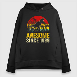 Толстовка оверсайз женская Потрясающий динозавр с 1989 года, цвет: черный