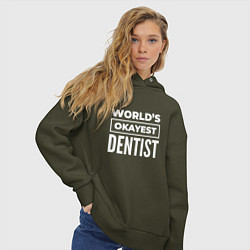 Толстовка оверсайз женская Worlds okayest dentist, цвет: хаки — фото 2