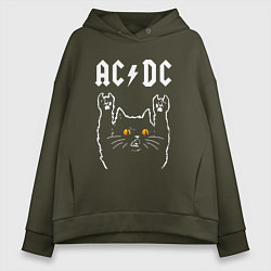 Толстовка оверсайз женская AC DC rock cat, цвет: хаки