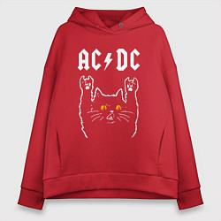 Толстовка оверсайз женская AC DC rock cat, цвет: красный