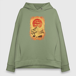 Толстовка оверсайз женская Бездорожье и медведи, цвет: авокадо