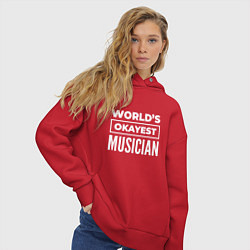 Толстовка оверсайз женская Worlds okayest musician, цвет: красный — фото 2