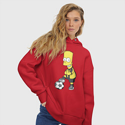 Толстовка оверсайз женская Барт Симпсон - крутой футбольный форвард, цвет: красный — фото 2
