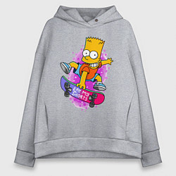 Толстовка оверсайз женская Барт Симпсон на скейтборде - Eat my shorts!, цвет: меланж