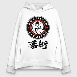Толстовка оверсайз женская Brazilian fight club Jiu jitsu fighter, цвет: белый