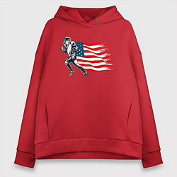 Толстовка оверсайз женская Американский футбол с флагом США, цвет: красный
