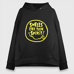 Толстовка оверсайз женская Smells like teen spirit quote, цвет: черный