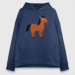 Толстовка оверсайз женская Забавная лошадь, цвет: тёмно-синий