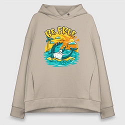 Женское худи оверсайз Акула серфингист будь свободным