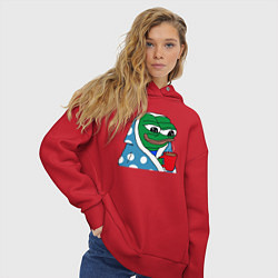 Толстовка оверсайз женская Frog Pepe мем, цвет: красный — фото 2