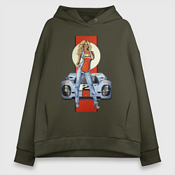 Толстовка оверсайз женская Porsche - Motorsport - Girl, цвет: хаки